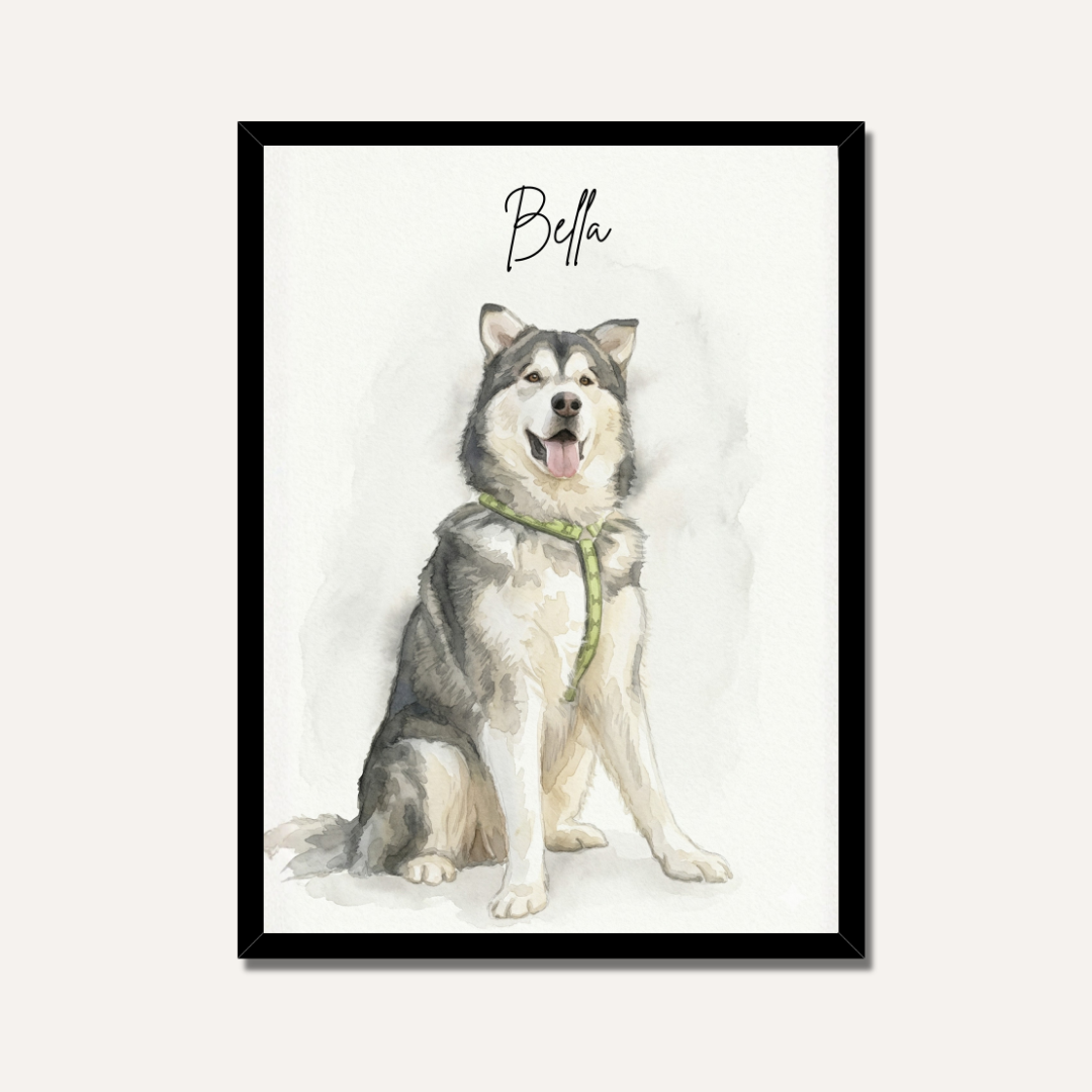 Personalized Watercolor Pet Portrait Frame | Custom Dog & Cat Illustration Art custom Premium Wall Art Canvas by MeriDeewar