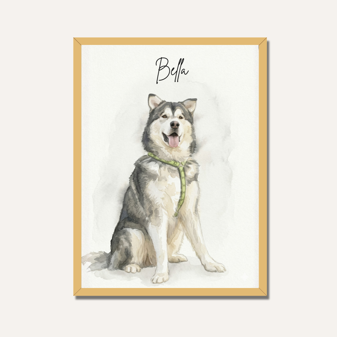 Personalized Watercolor Pet Portrait Frame | Custom Dog & Cat Illustration Art custom Premium Wall Art Canvas by MeriDeewar