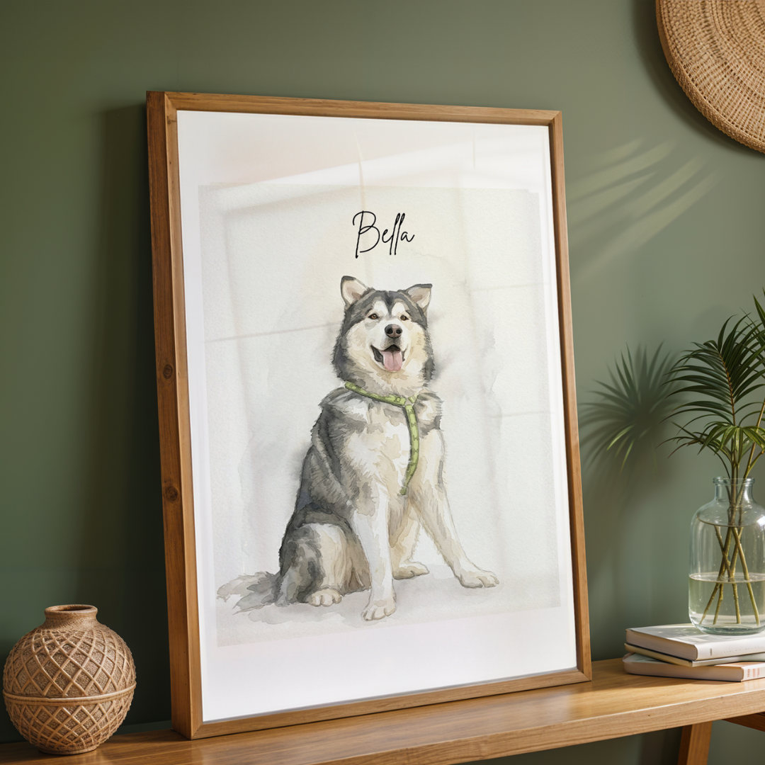 Personalized Watercolor Pet Portrait Frame | Custom Dog & Cat Illustration Art custom Premium Wall Art Canvas by MeriDeewar