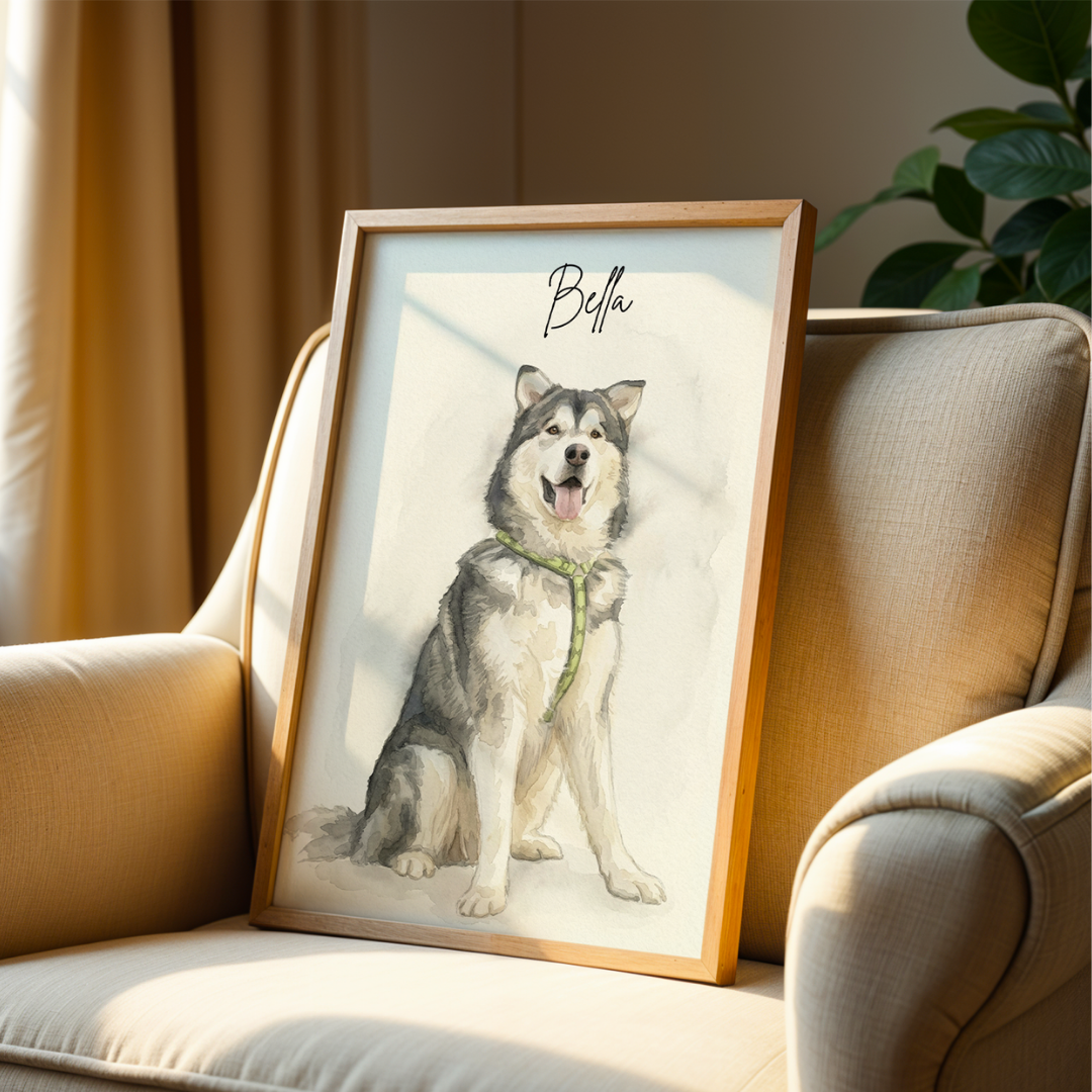 Personalized Watercolor Pet Portrait Frame | Custom Dog & Cat Illustration Art custom Premium Wall Art Canvas by MeriDeewar