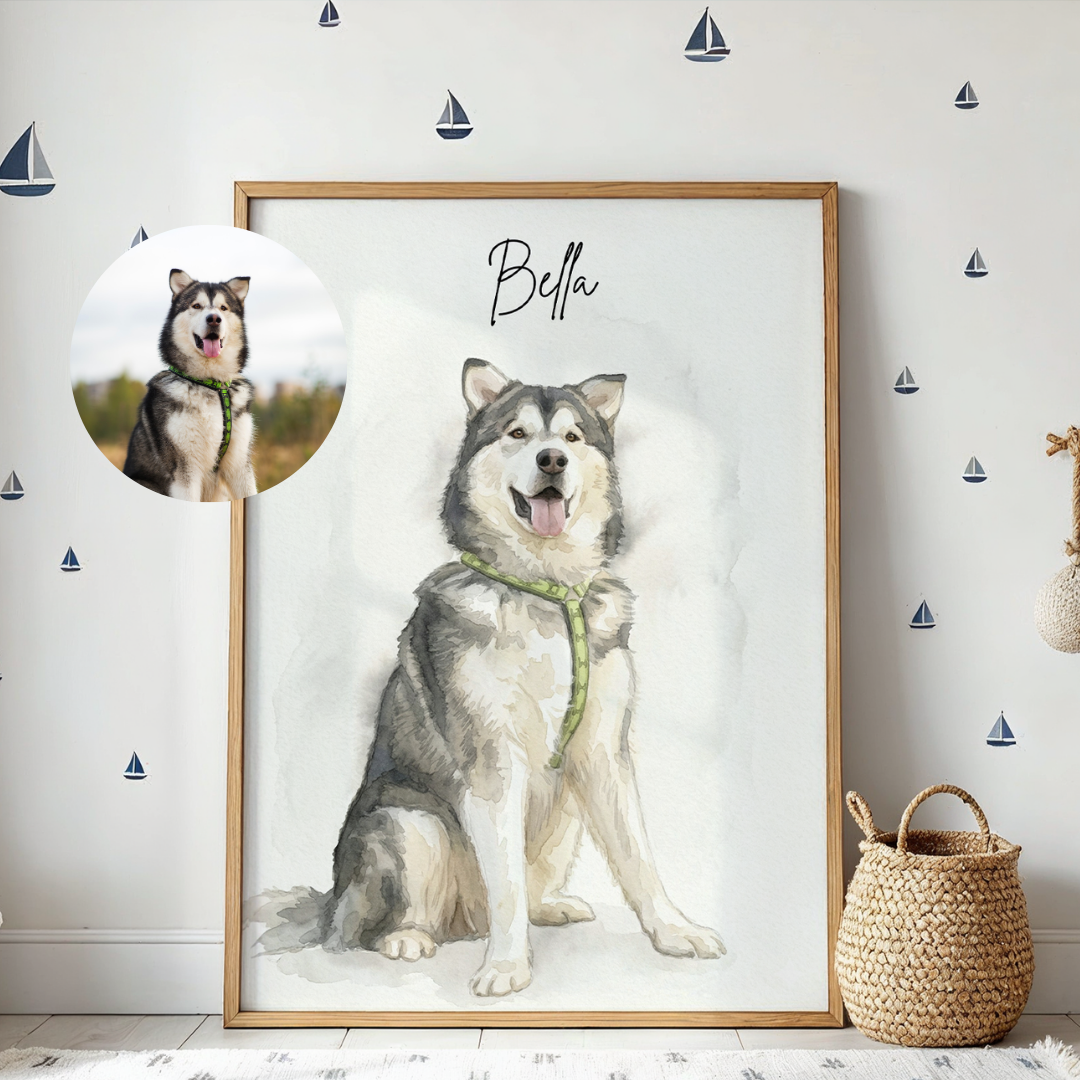 Personalized Watercolor Pet Portrait Frame | Custom Dog & Cat Illustration Art custom Premium Wall Art Canvas by MeriDeewar