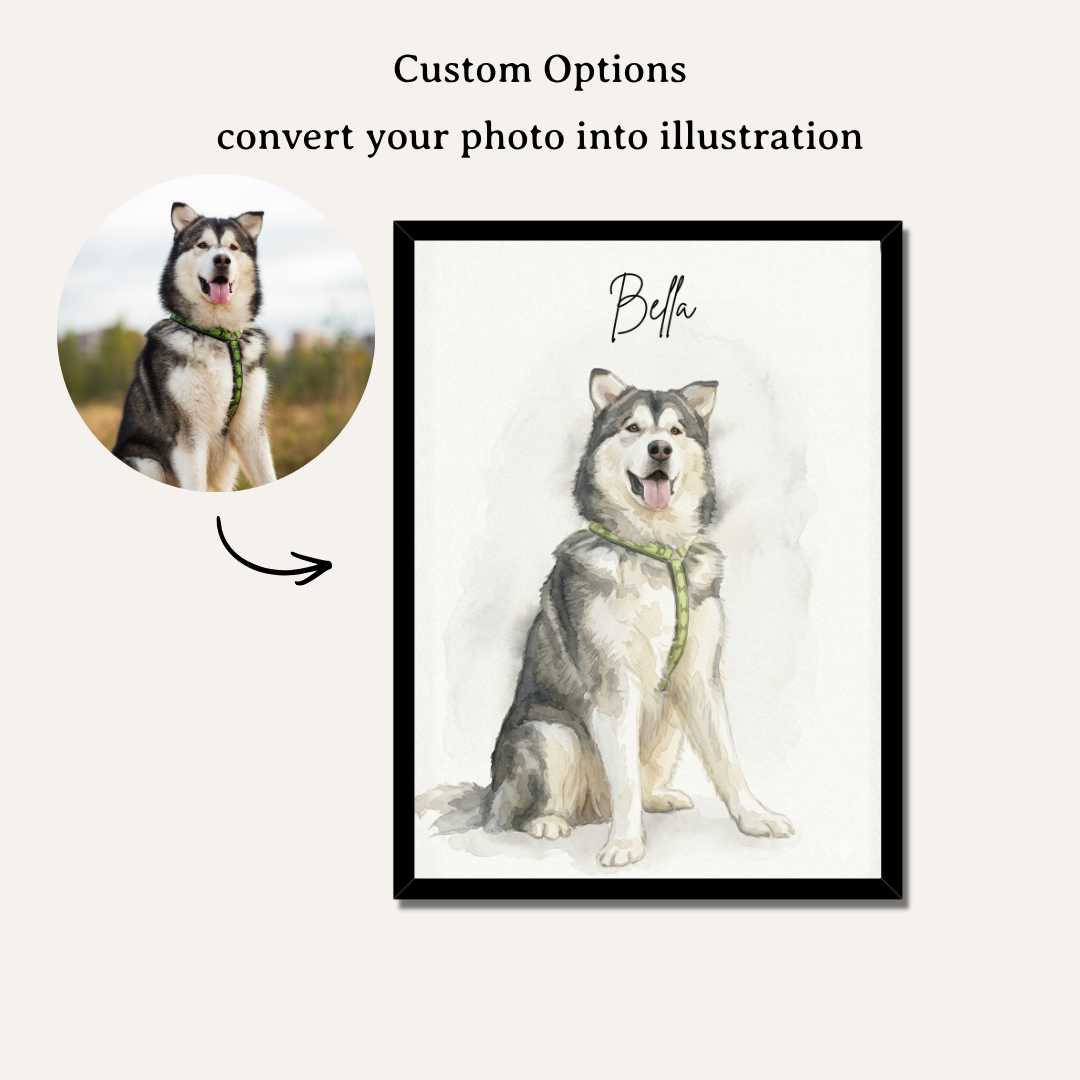 Personalized Watercolor Pet Portrait Frame | Custom Dog & Cat Illustration Art custom Premium Wall Art Canvas by MeriDeewar
