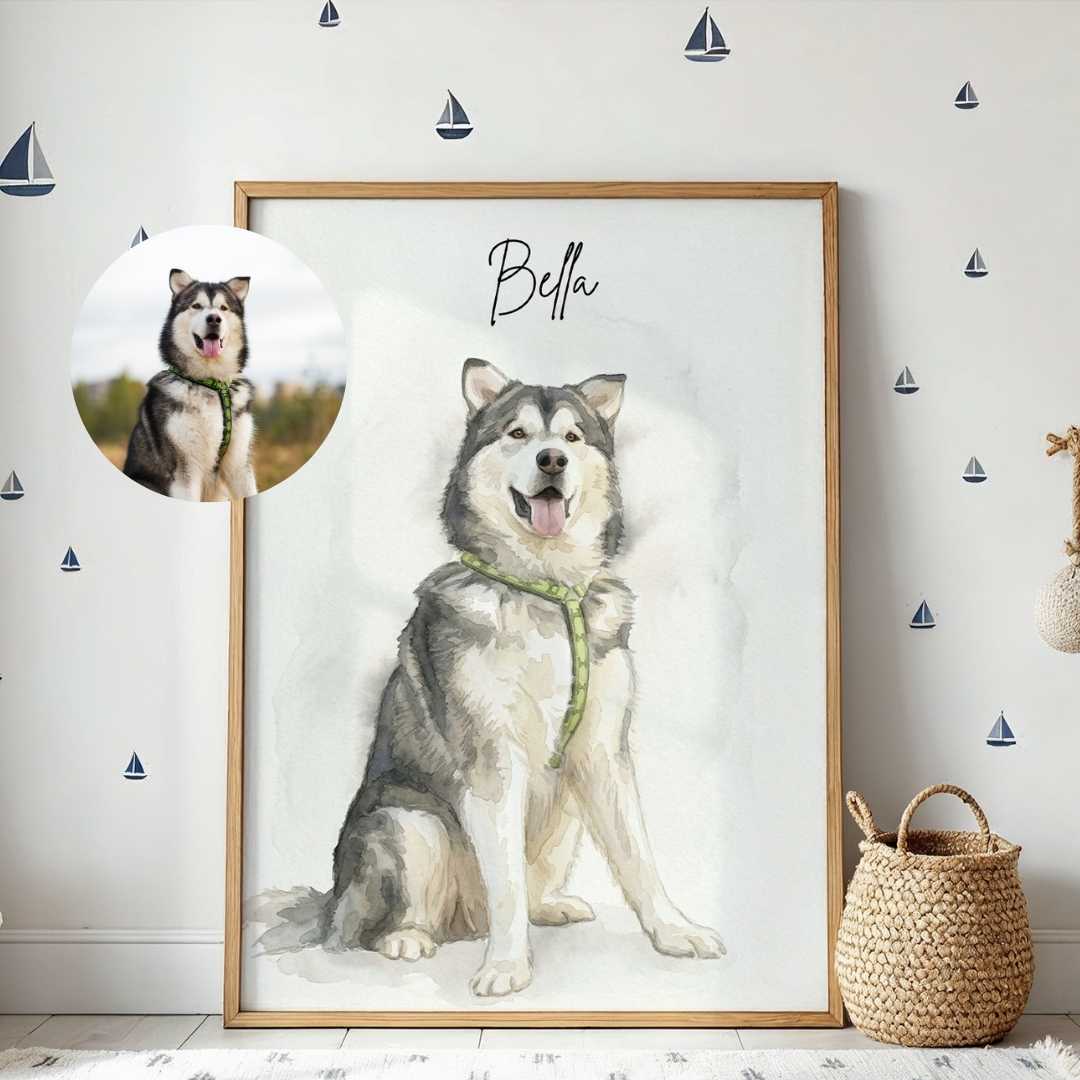 Personalized Watercolor Pet Portrait Frame | Custom Dog & Cat Illustration Art custom Premium Wall Art Canvas by MeriDeewar