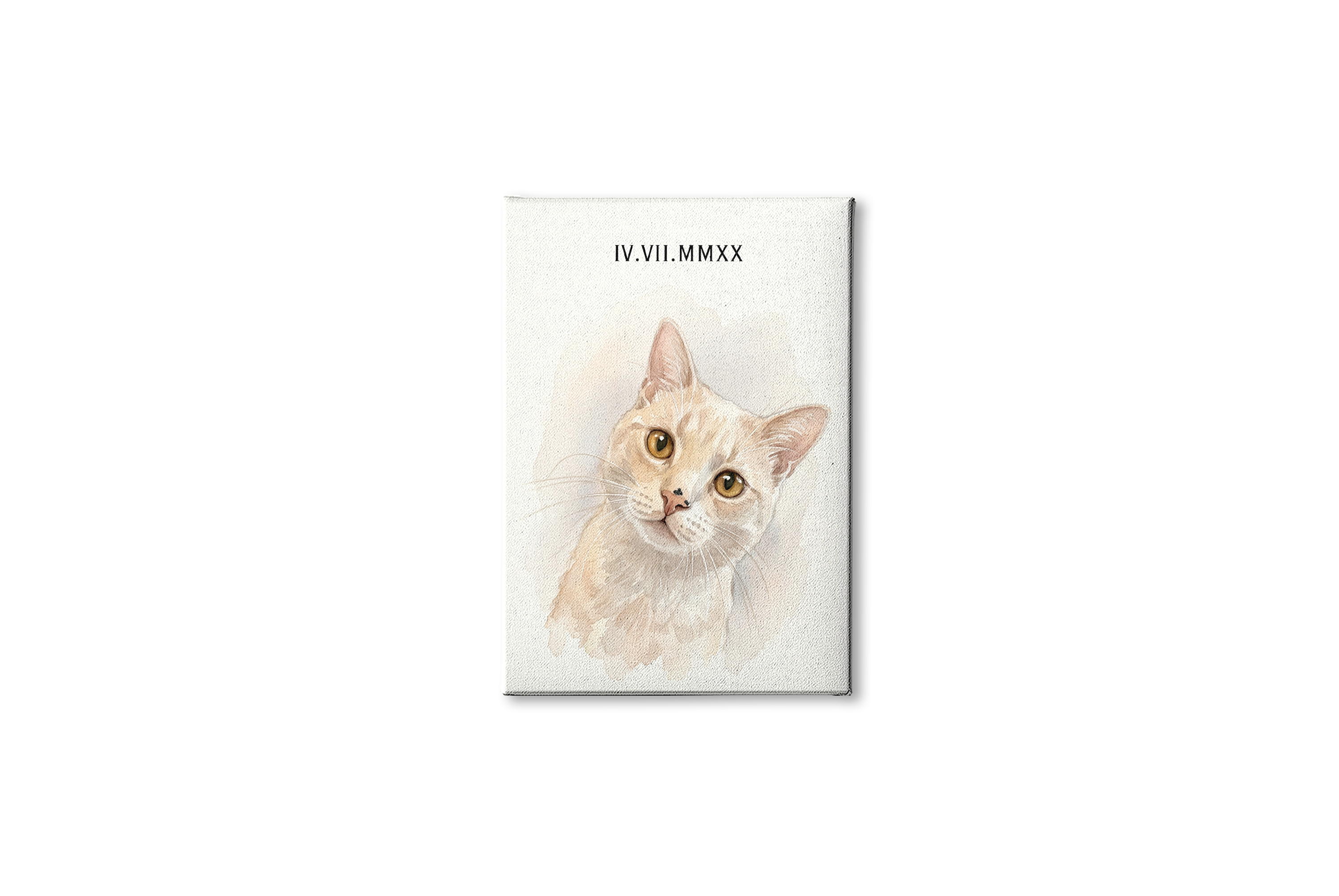 Personalized Watercolor Pet Portrait Frame | Custom Roman Numeral Pet Art custom Premium Wall Art Canvas by MeriDeewar