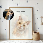 Personalized Watercolor Pet Portrait Frame | Custom Roman Numeral Pet Art custom Premium Wall Art Canvas by MeriDeewar