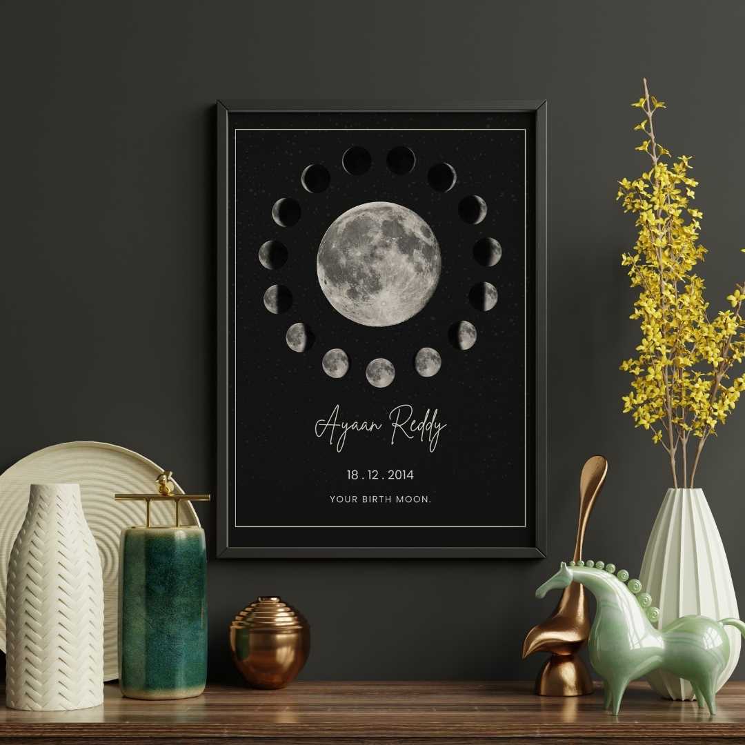 Personalized "Your Birth Moon" Phase Circle Frame | Custom Celestial Wall Art custom Premium Wall Art Canvas by MeriDeewar