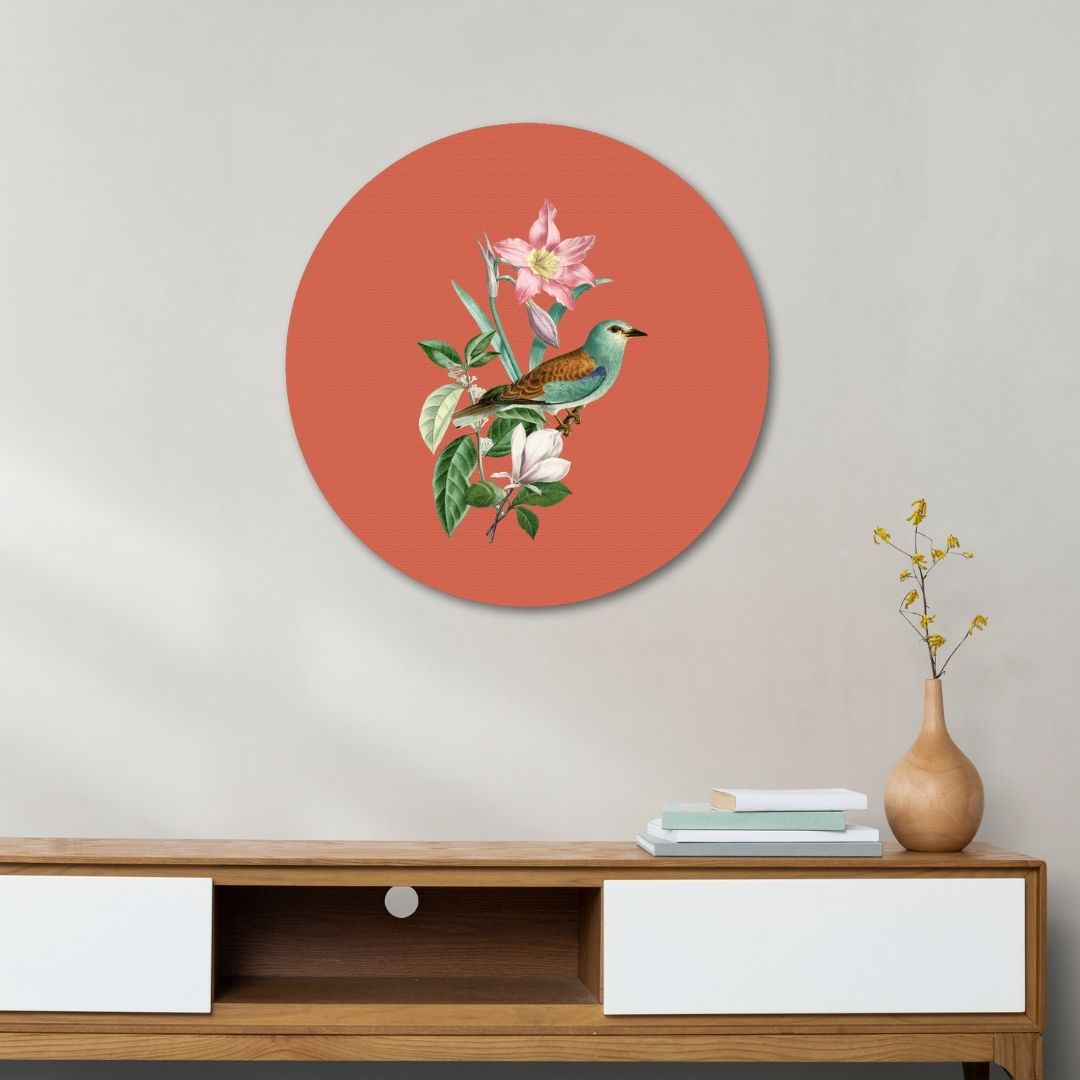Pichwai Bird Circular Canvas Frame Circular Canvas Frame Premium Wall Art Canvas by MeriDeewar