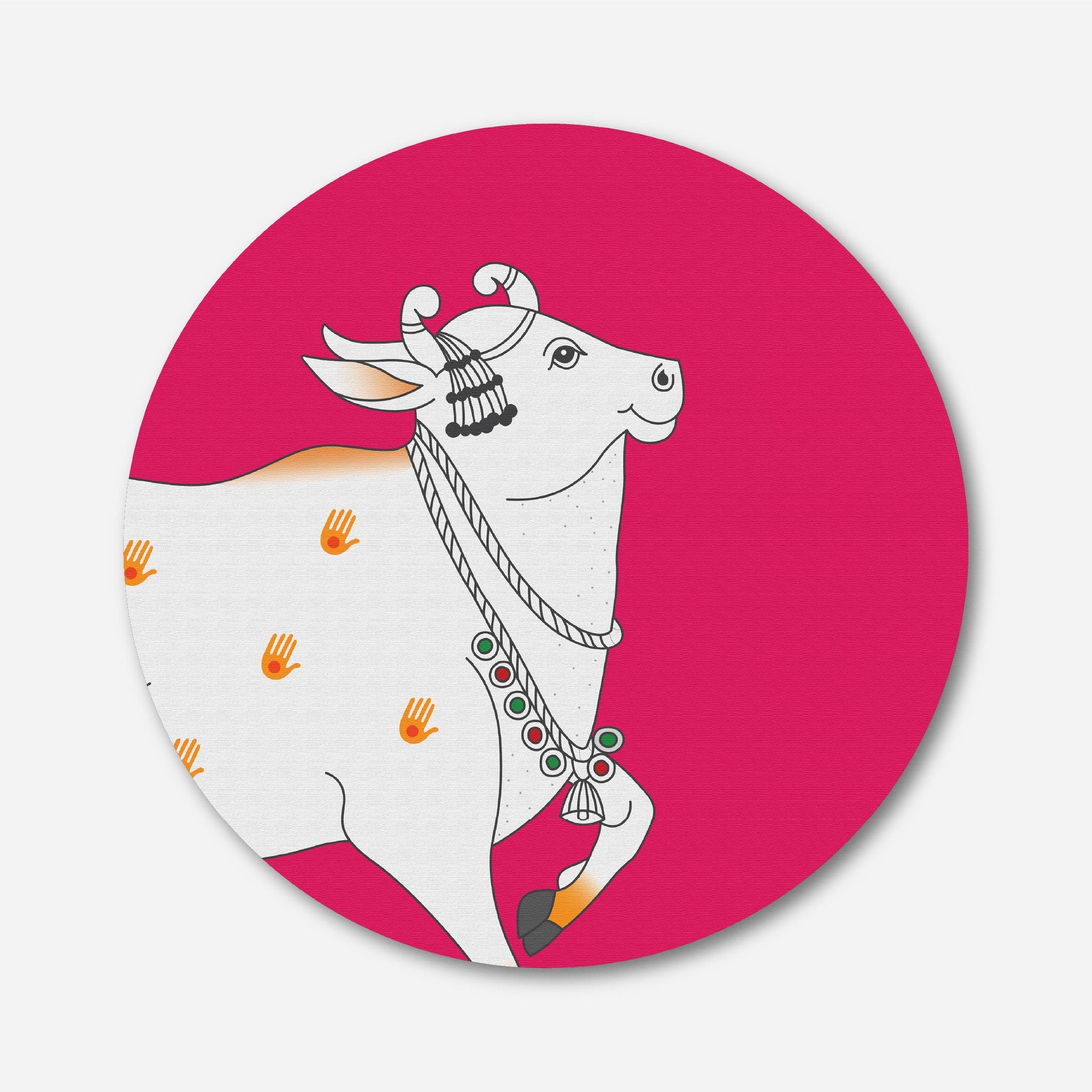 Pichwai Cow Art Circular Canvas Frame Circular Canvas Frame Premium Wall Art Canvas by MeriDeewar