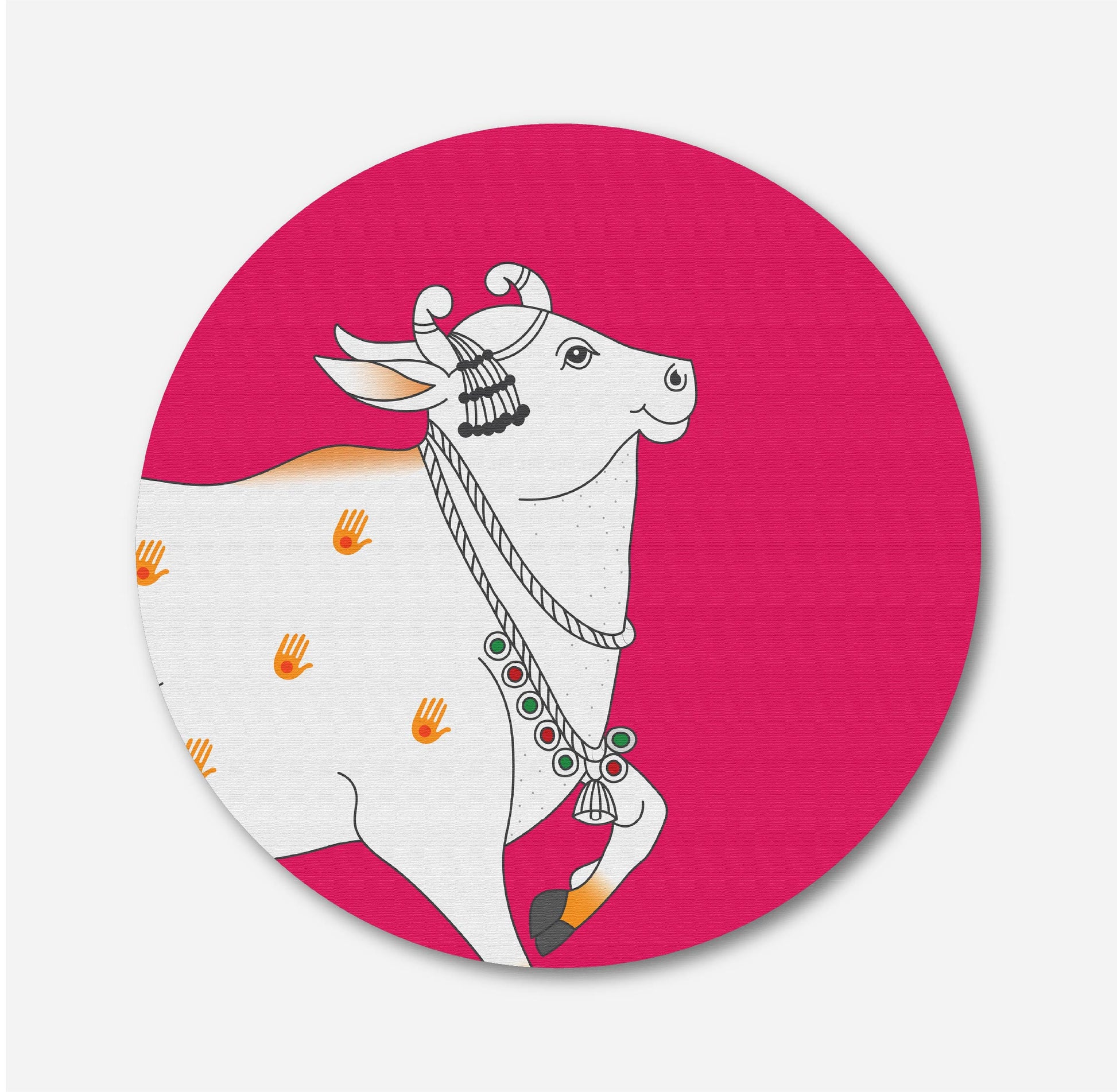 Pichwai Cow Art Circular Canvas Frame Circular Canvas Frame Premium Wall Art Canvas by MeriDeewar