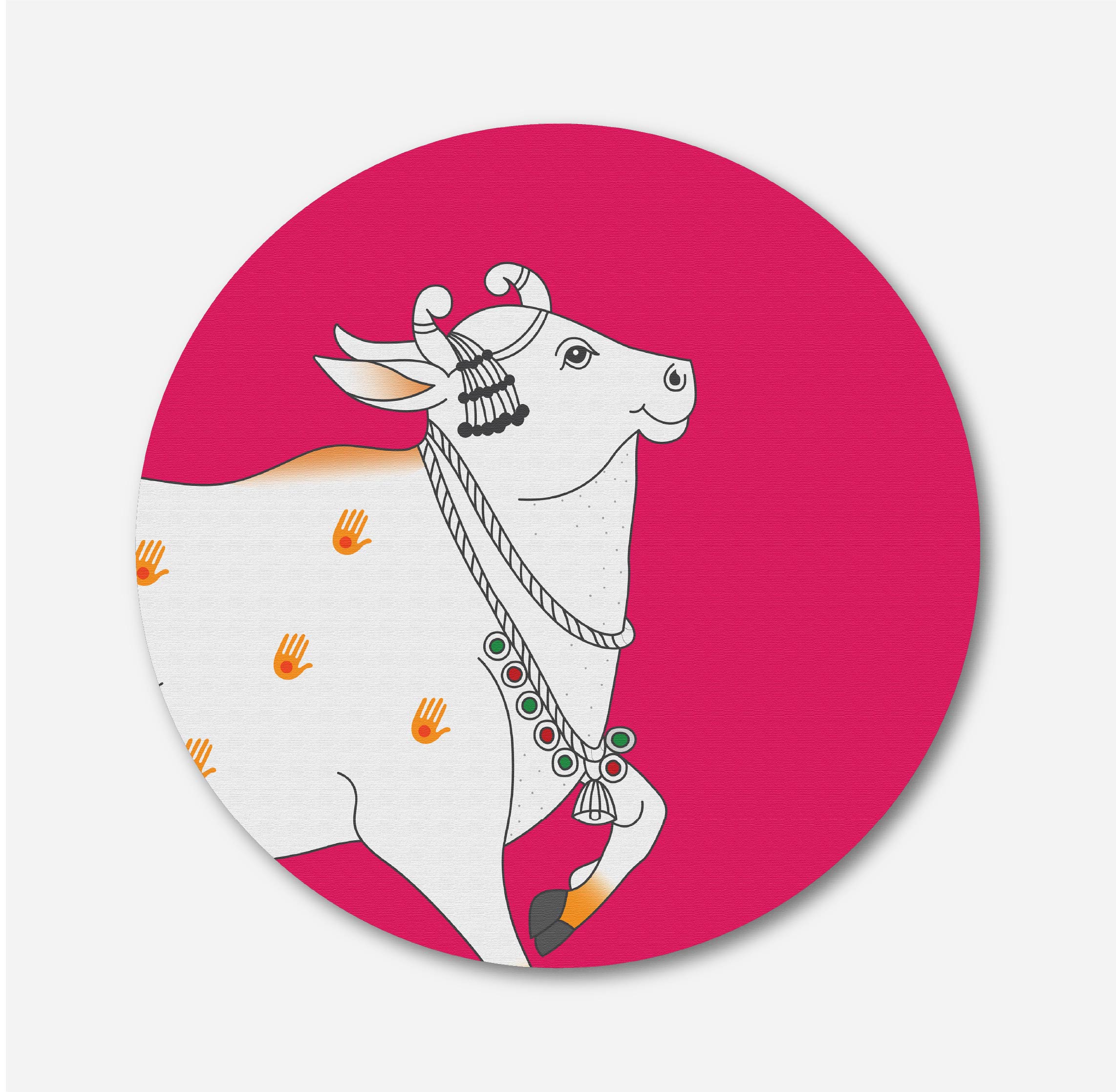 Pichwai Cow Art Circular Canvas Frame Circular Canvas Frame Premium Wall Art Canvas by MeriDeewar