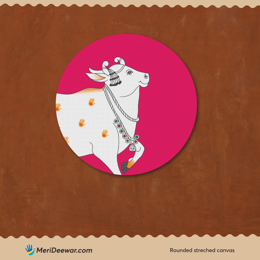 Pichwai Cow Art Circular Canvas Frame Circular Canvas Frame Premium Wall Art Canvas by MeriDeewar