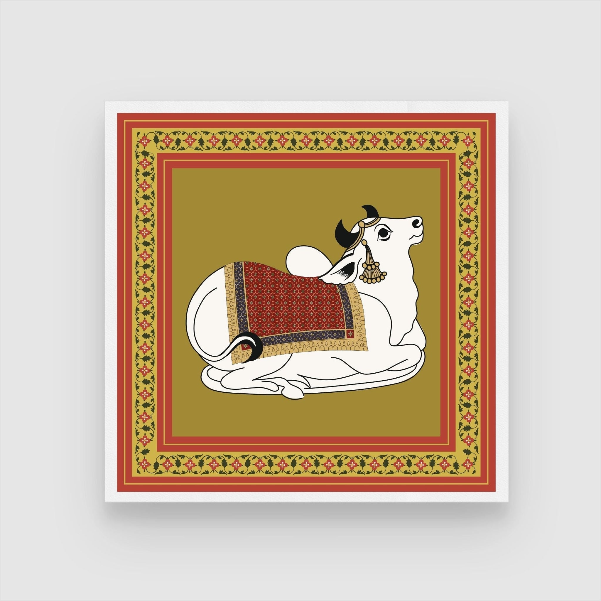 Pichwai Cow Canvas Painting 1 : 1 Square Premium Wall Art Canvas by MeriDeewar