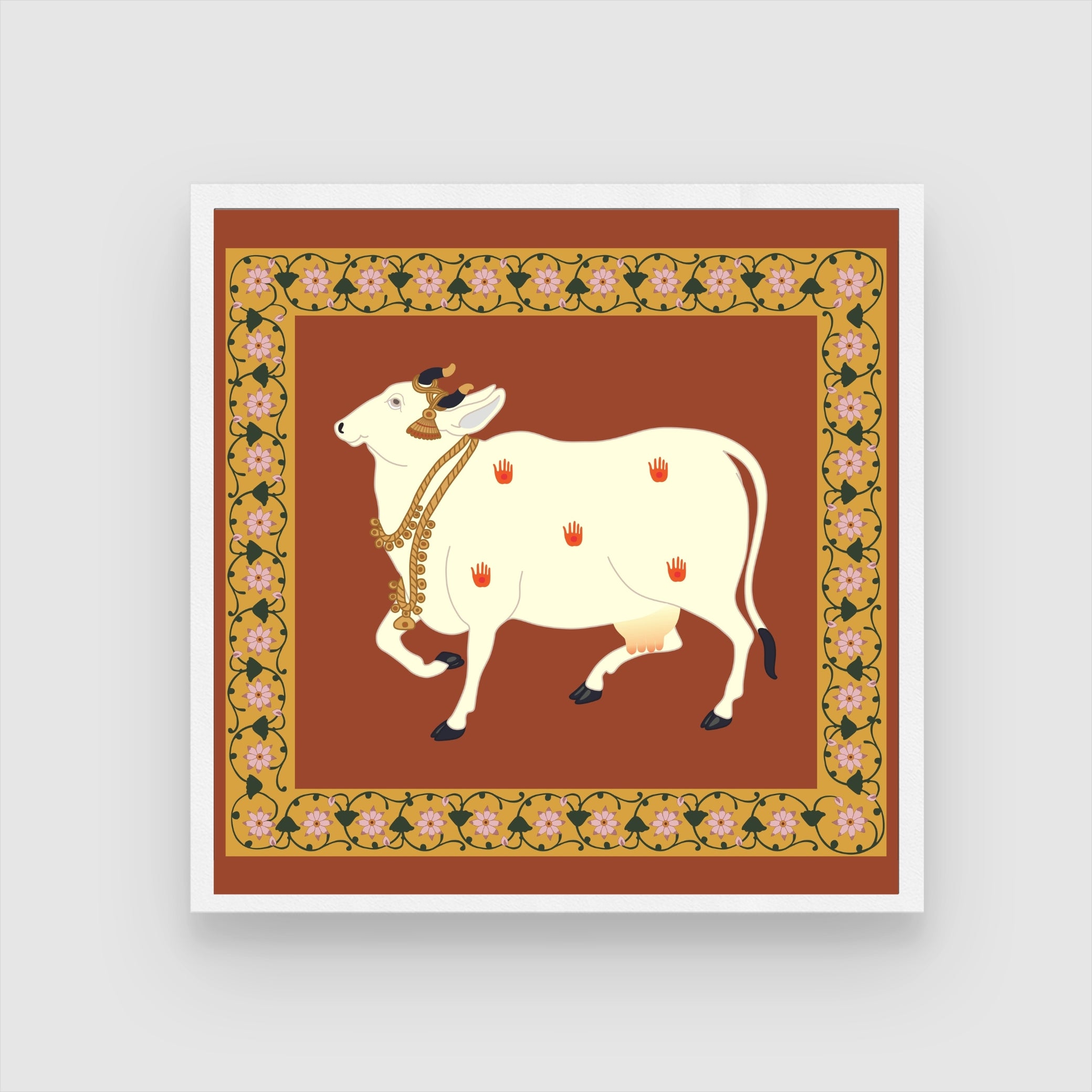 Pichwai Cow Painting - Indian Classic Art for Your Walls 1 : 1 Square Premium Wall Art Canvas by MeriDeewar