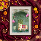 Pichwai Dwara | Sacred Cow Palace Gateway Heritage Framed Art Curate Oakwood mix / Small Premium Wall Art Canvas by MeriDeewar