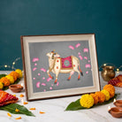 Pichwai Kamdhenu | Traditional Rajasthani Lotus Cow Framed Art Curate Oakwood mix Premium Wall Art Canvas by MeriDeewar