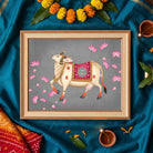 Pichwai Kamdhenu | Traditional Rajasthani Lotus Cow Framed Art Curate Pinewood Mix Premium Wall Art Canvas by MeriDeewar