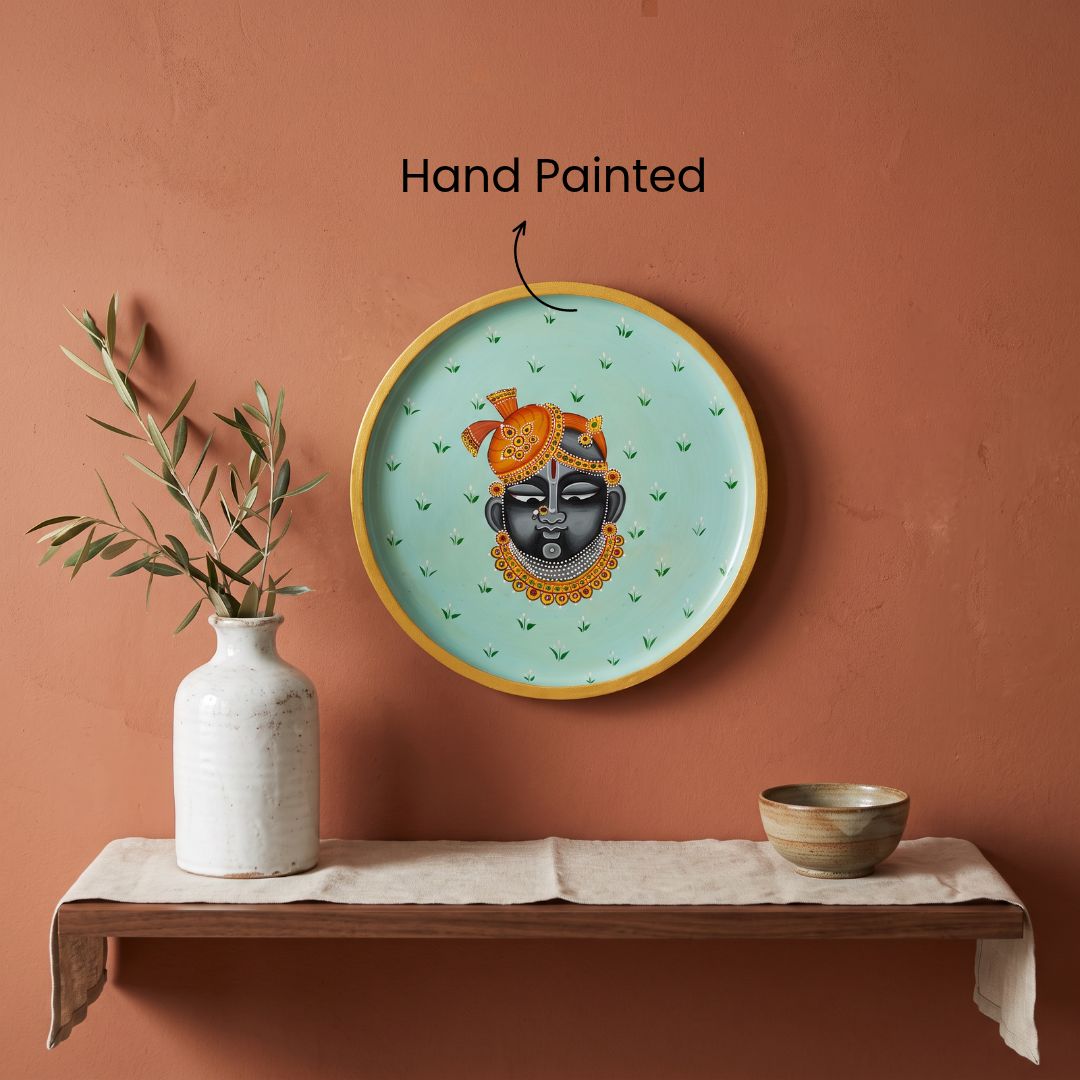 Pichwai Mukhakriti | Hand-Painted Shrinathji Wall Art Plate Curate Premium Wall Art Canvas by MeriDeewar