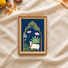 Pichwai Nilambari | Sacred Cow Royal Blue Archway Heritage Framed Art Curate Premium Wall Art Canvas by MeriDeewar