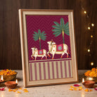 Pichwai Vatsalya | Traditional Rajasthani Cow & Calf Framed Art Curate Pinewood Mix Premium Wall Art Canvas by MeriDeewar