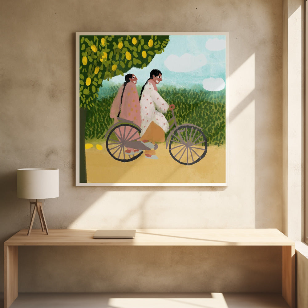 Bicycle Ride By Shreya Roy Chowdary , Indian Art Paintings