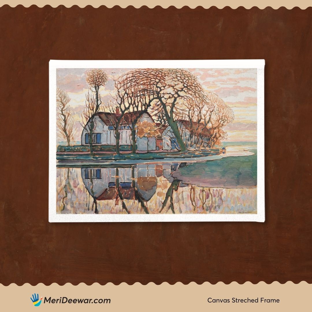 Piet Mondrian Poster Farm near Duivendrecht 3 : 4 Horizontal New Premium Wall Art Canvas by MeriDeewar