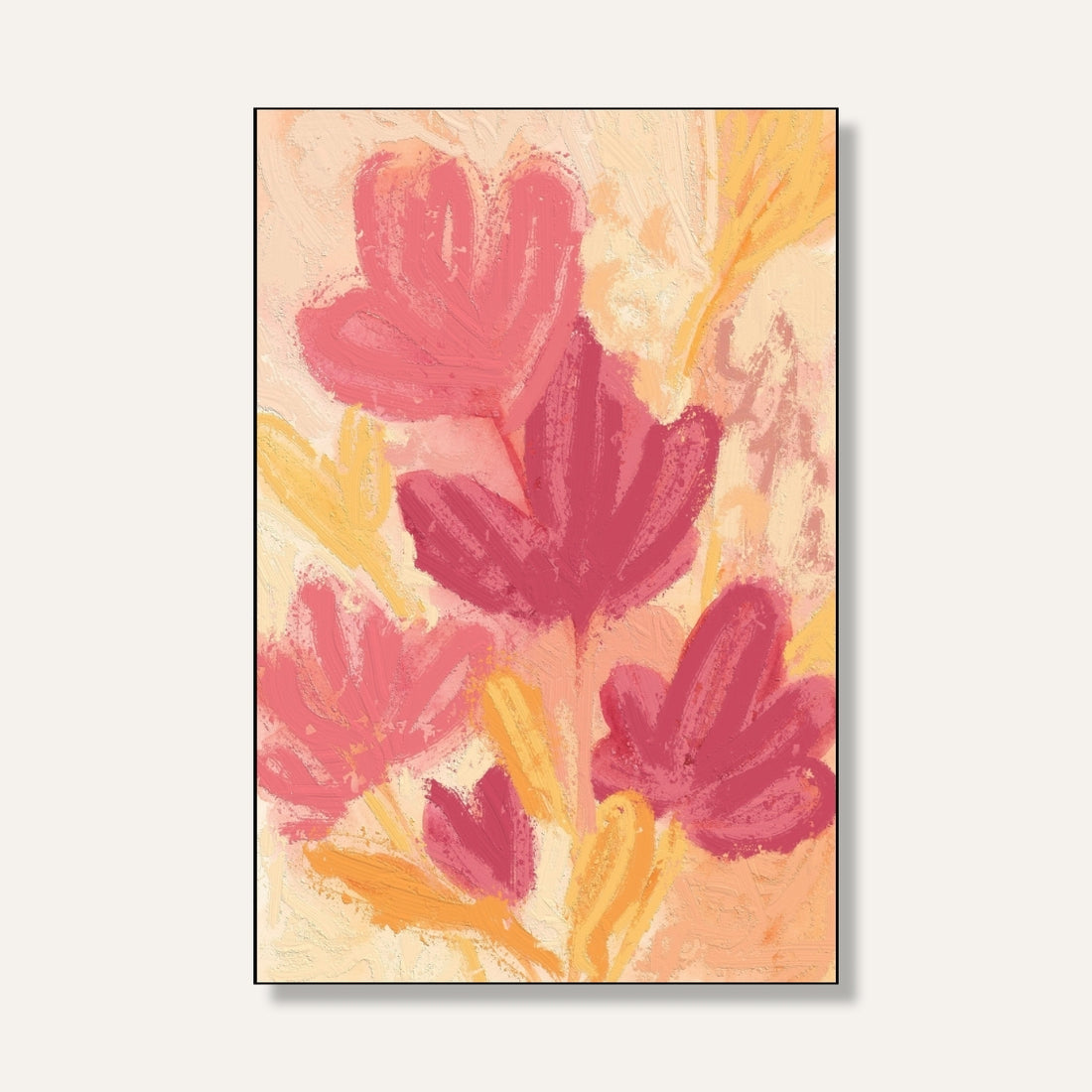 Pink Floral Painting for Living Room | Abstract Flower Wall Art | Giclée Fine Art Print 2 : 3 Vertical Premium Wall Art Canvas by MeriDeewar