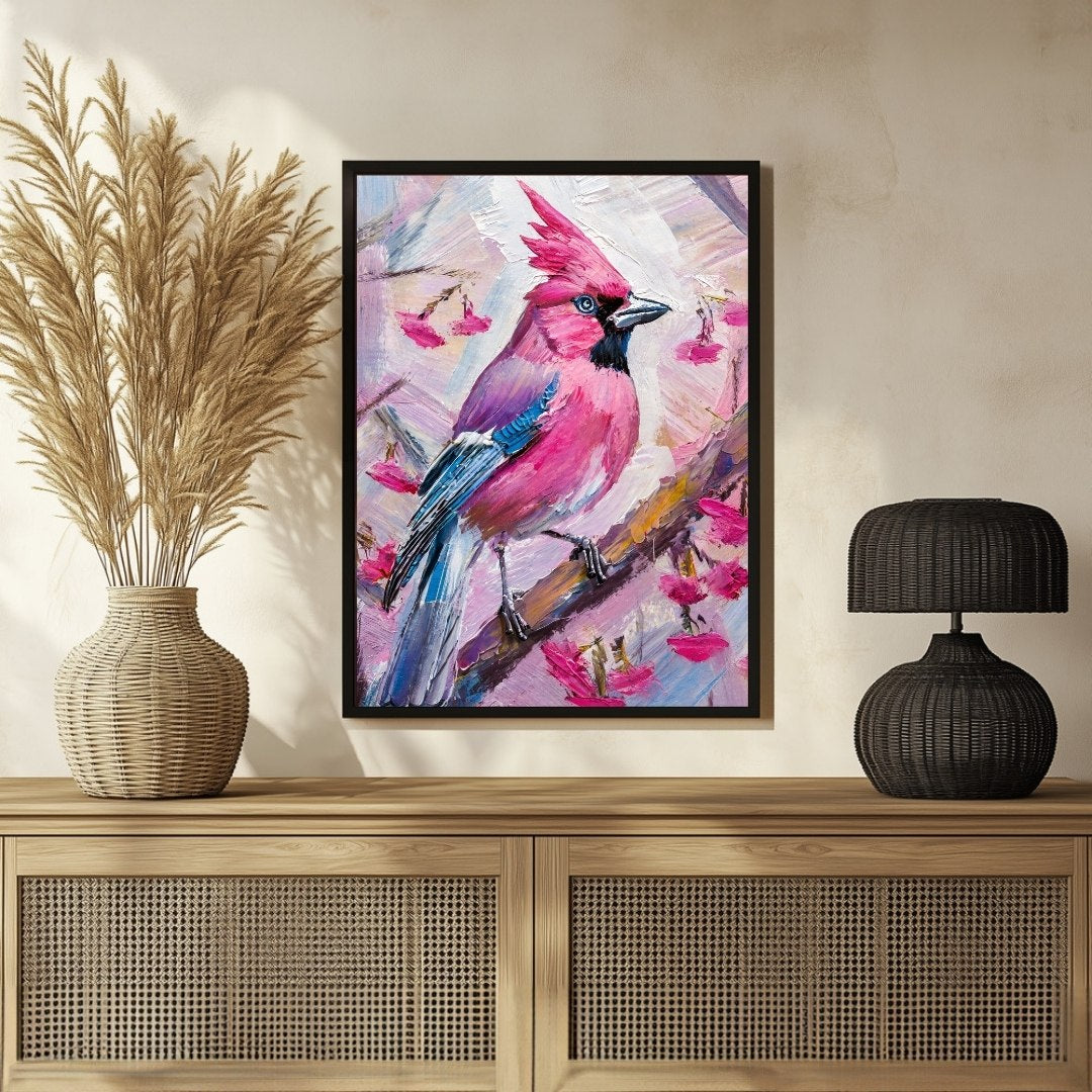 Pink Jay-Bird Abstract Painting - Artistic Canvas Wall Art 3 : 4 Vertical New Premium Wall Art Canvas by MeriDeewar