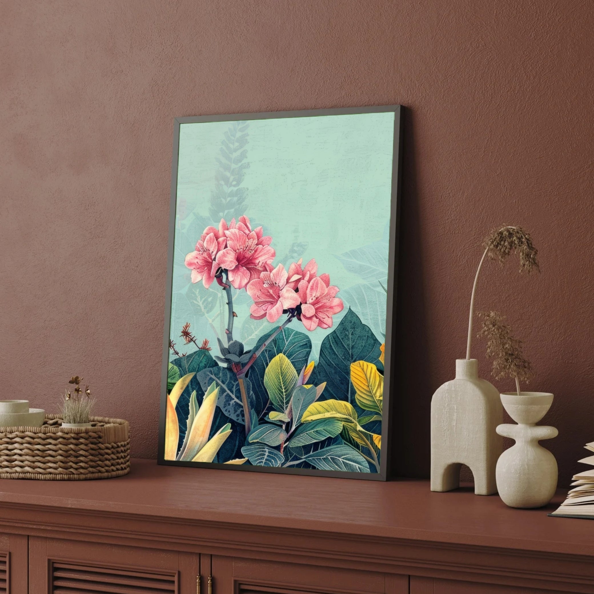 Pink Paradise – Modern Botanical Canvas Print 2 : 3 Vertical Premium Wall Art Canvas by MeriDeewar