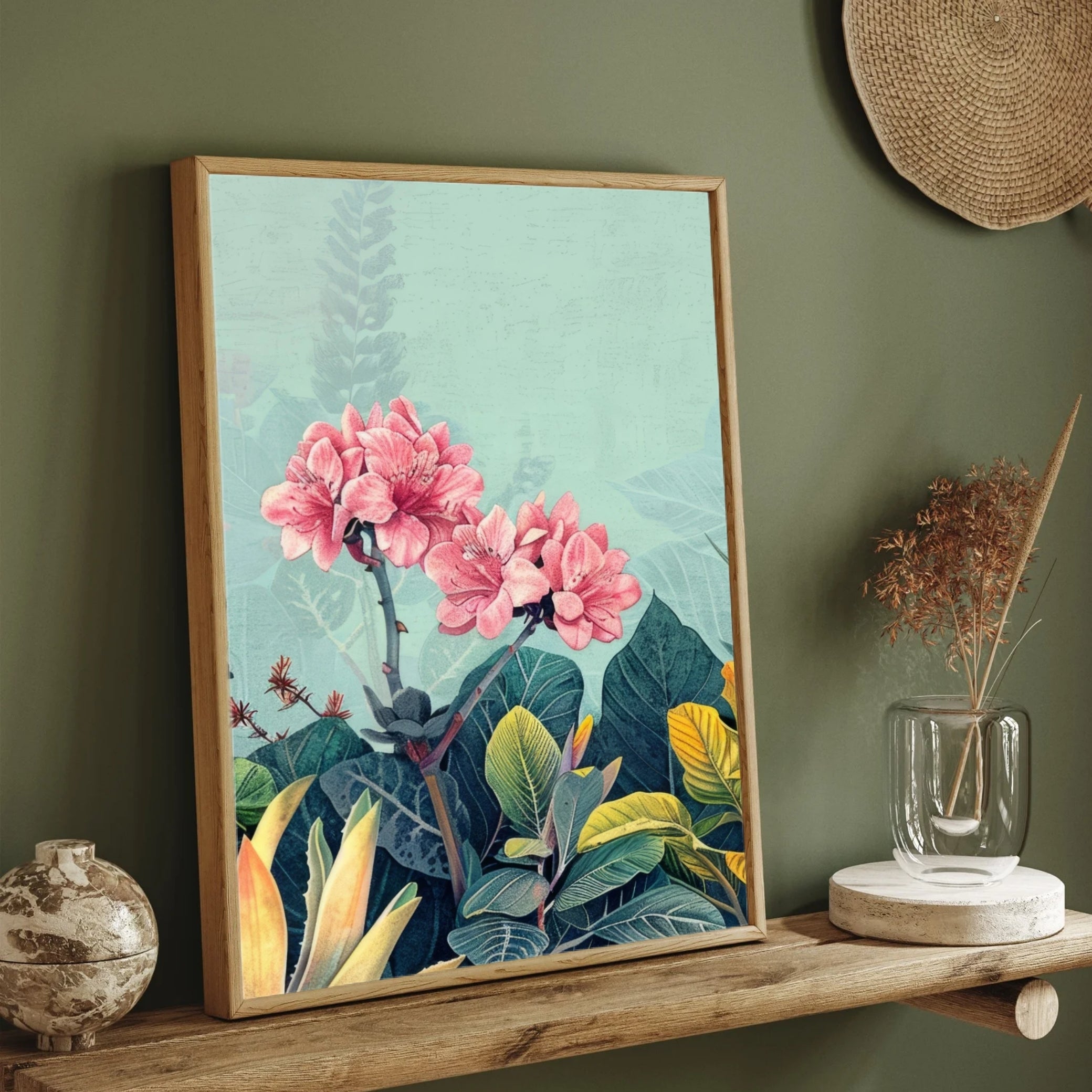 Pink Paradise – Modern Botanical Canvas Print 2 : 3 Vertical Premium Wall Art Canvas by MeriDeewar