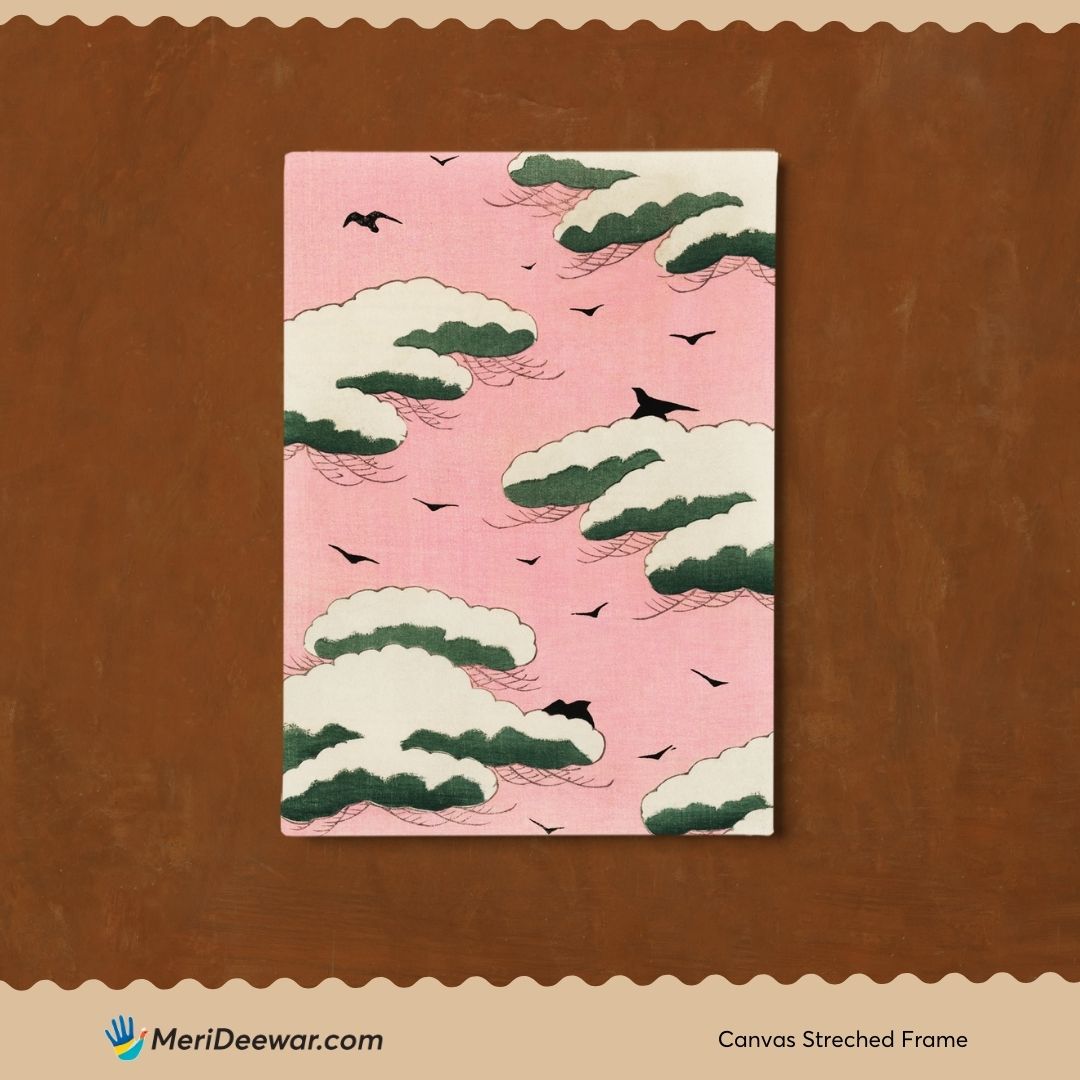 Pink Sky/Cloudy by Seitei Vintage Poster 3 : 4 Vertical New Premium Wall Art Canvas by MeriDeewar