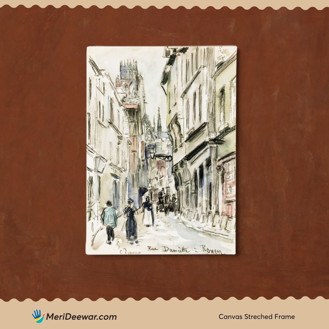 Pisarro Town Sketch 3 : 4 Vertical New Premium Wall Art Canvas by MeriDeewar