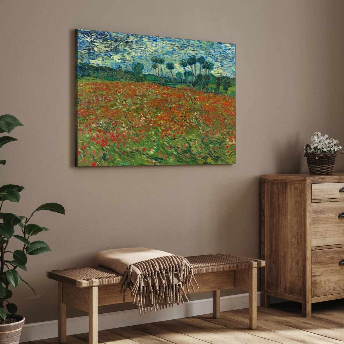 Poppy Field Van Gogh Floral Painting for Living Room | Nature Wall Art Print 4 : 3 Horizontal Premium Wall Art Canvas by MeriDeewar
