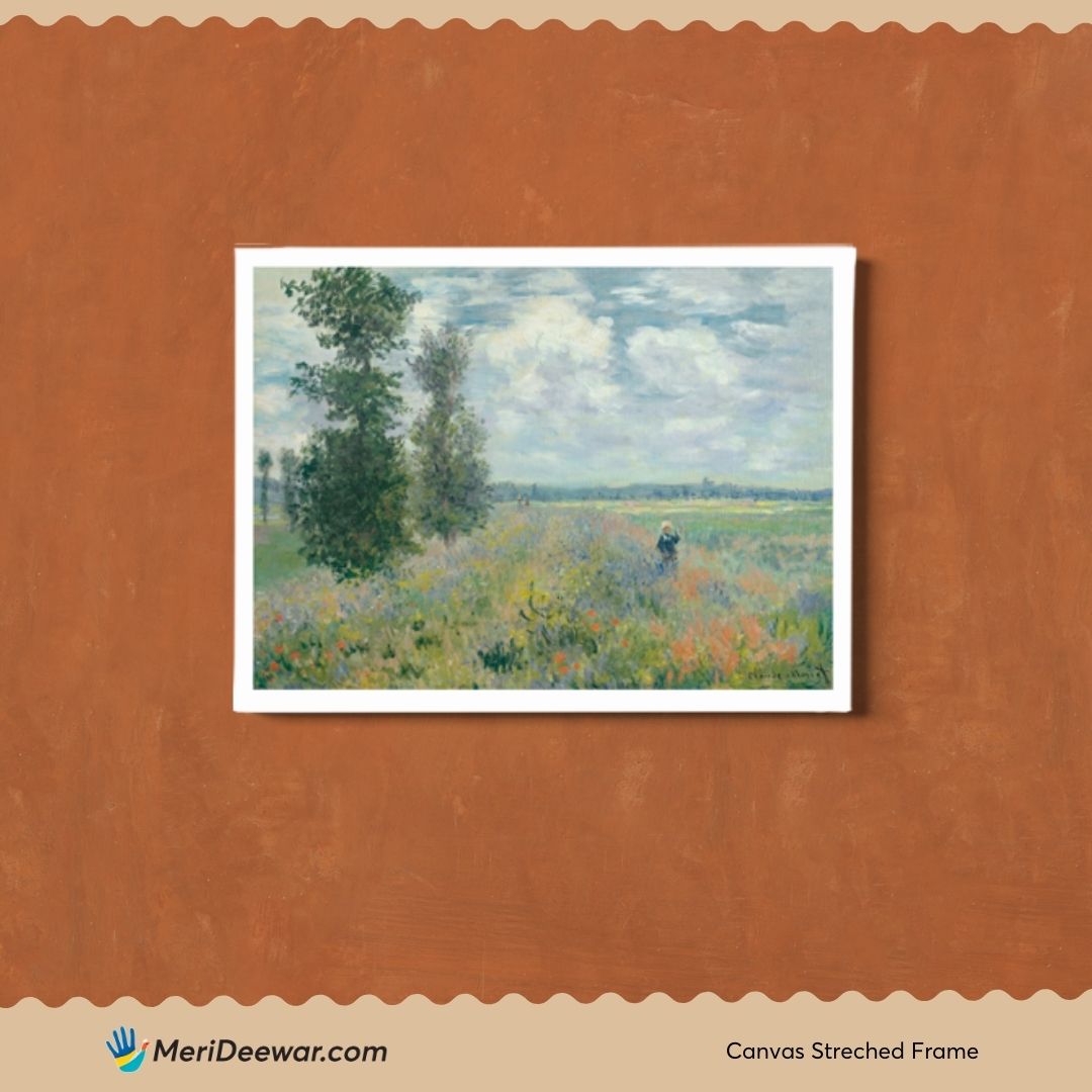 Poppy Fields near Argenteuil Painting by Claude Monet 3 : 4 Vertical New Premium Wall Art Canvas by MeriDeewar