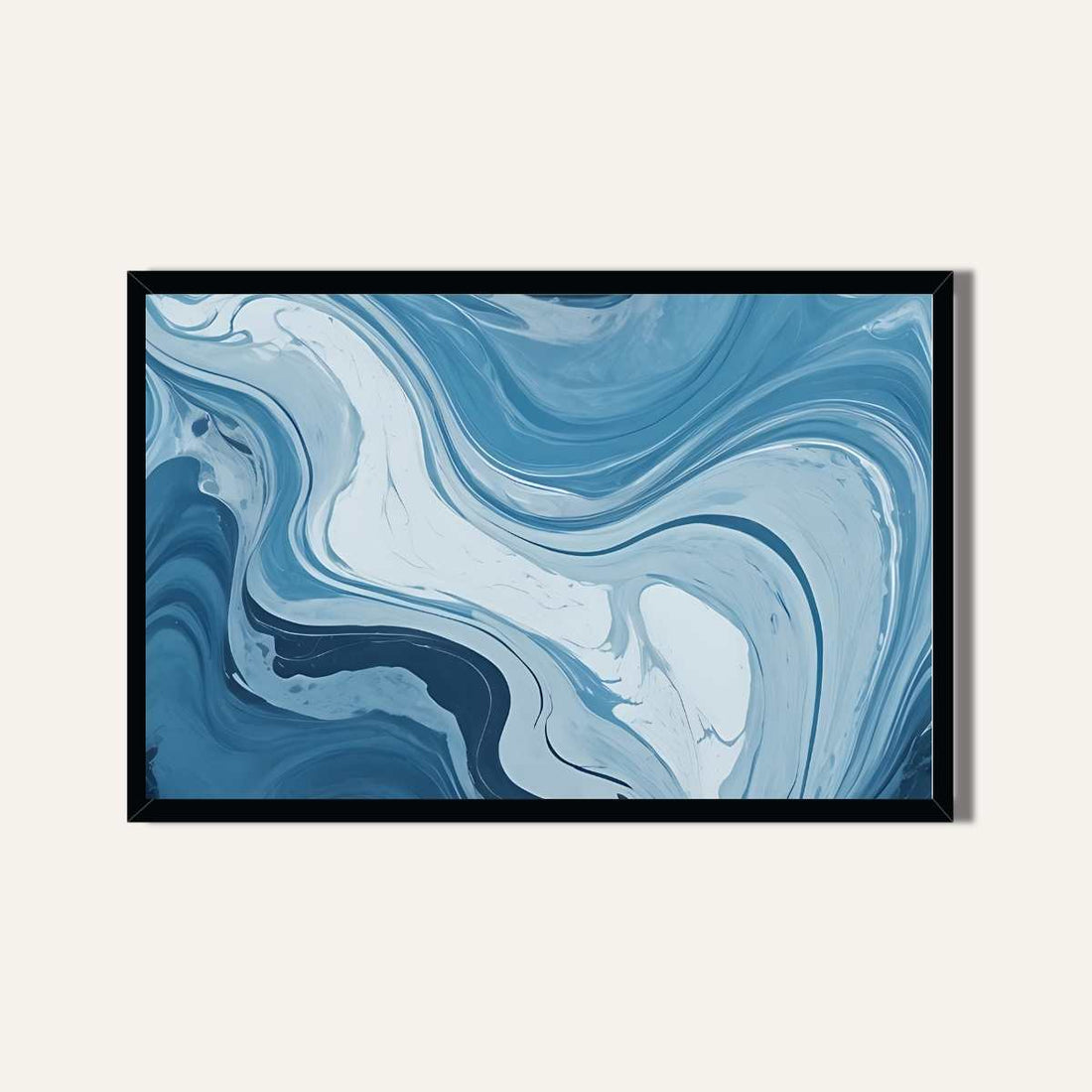 Premium Fluid Abstract Blue Marble Wall Art | Horizontal Modern Liquid Acrylic Black Framed Poster 2 : 3 Horizontal Premium Wall Art Canvas by MeriDeewar