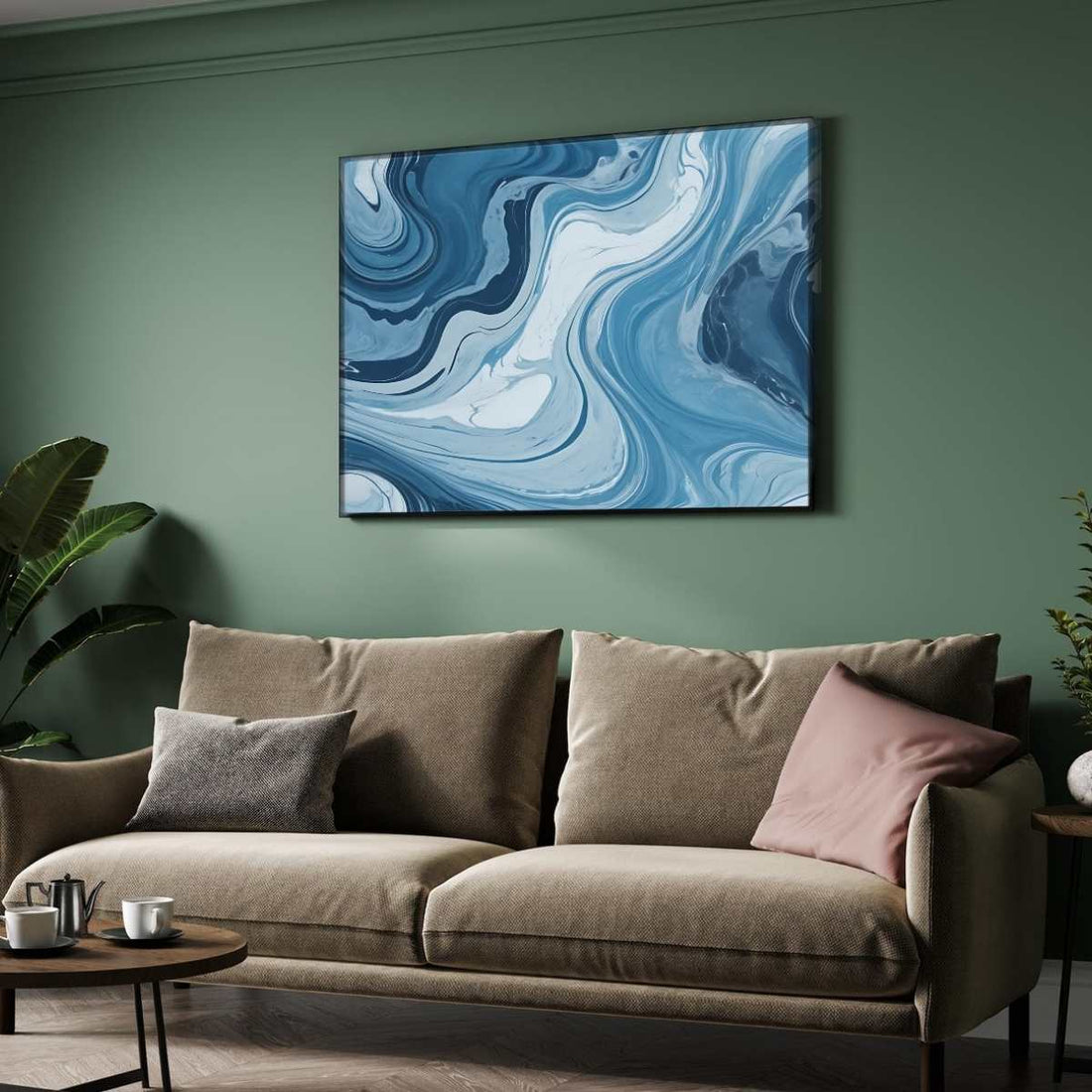 Premium Fluid Abstract Blue Marble Wall Art | Horizontal Modern Liquid Acrylic Black Framed Poster 2 : 3 Horizontal Premium Wall Art Canvas by MeriDeewar