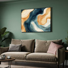 Premium Fluid Abstract Navy & Gold Wall Art | Horizontal Modern Liquid Marble Black Framed Poster 2 : 3 Horizontal Premium Wall Art Canvas by MeriDeewar