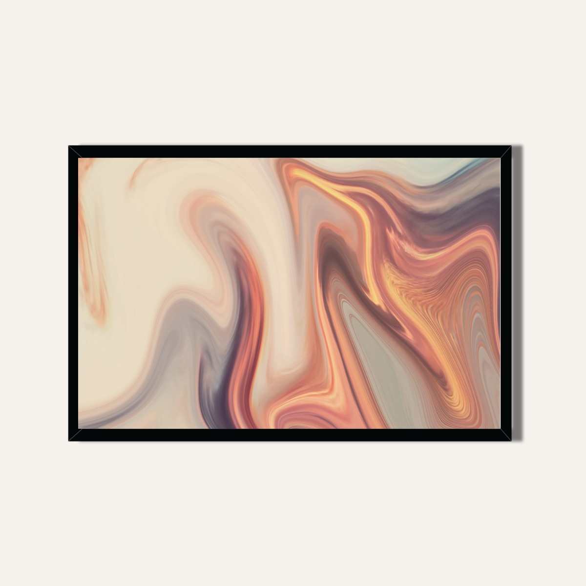 Premium Fluid Abstract Peach & Lavender Wall Art | Horizontal Modern Liquid Marble Black Framed Poster 2 : 3 Horizontal Premium Wall Art Canvas by MeriDeewar