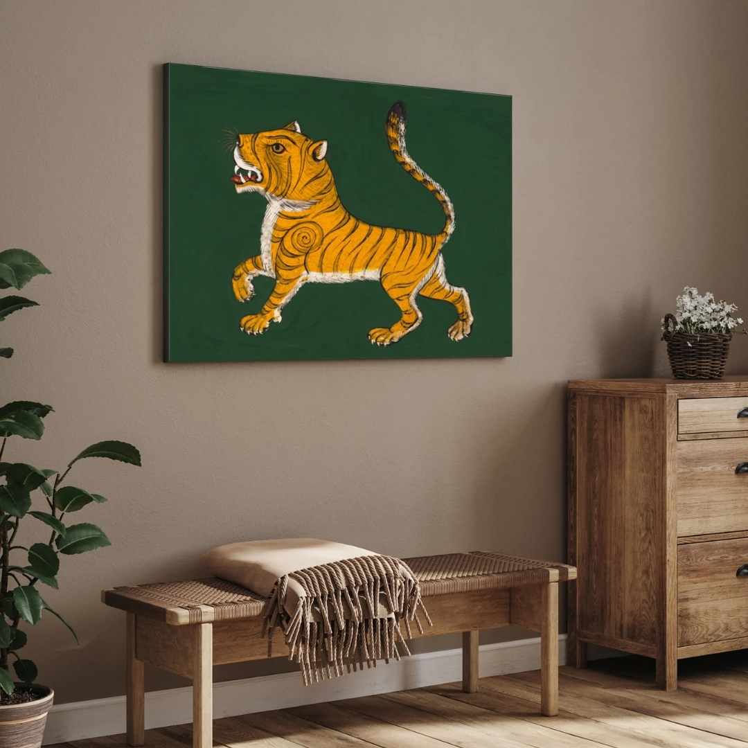 "Prowling Tiger on Green" Fine Art Giclée Print | Wildlife Wall Art 3 : 2 Horizontal Premium Wall Art Canvas by MeriDeewar