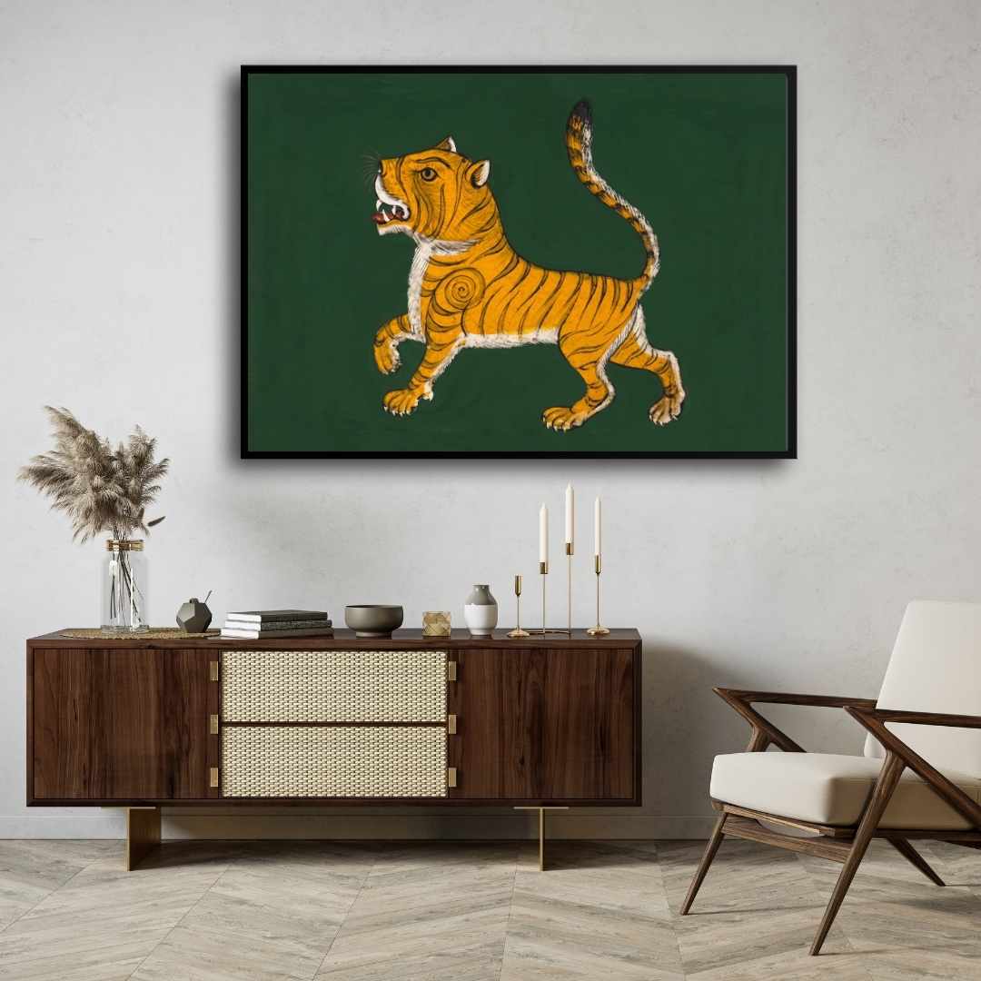 "Prowling Tiger on Green" Fine Art Giclée Print | Wildlife Wall Art 3 : 2 Horizontal Premium Wall Art Canvas by MeriDeewar