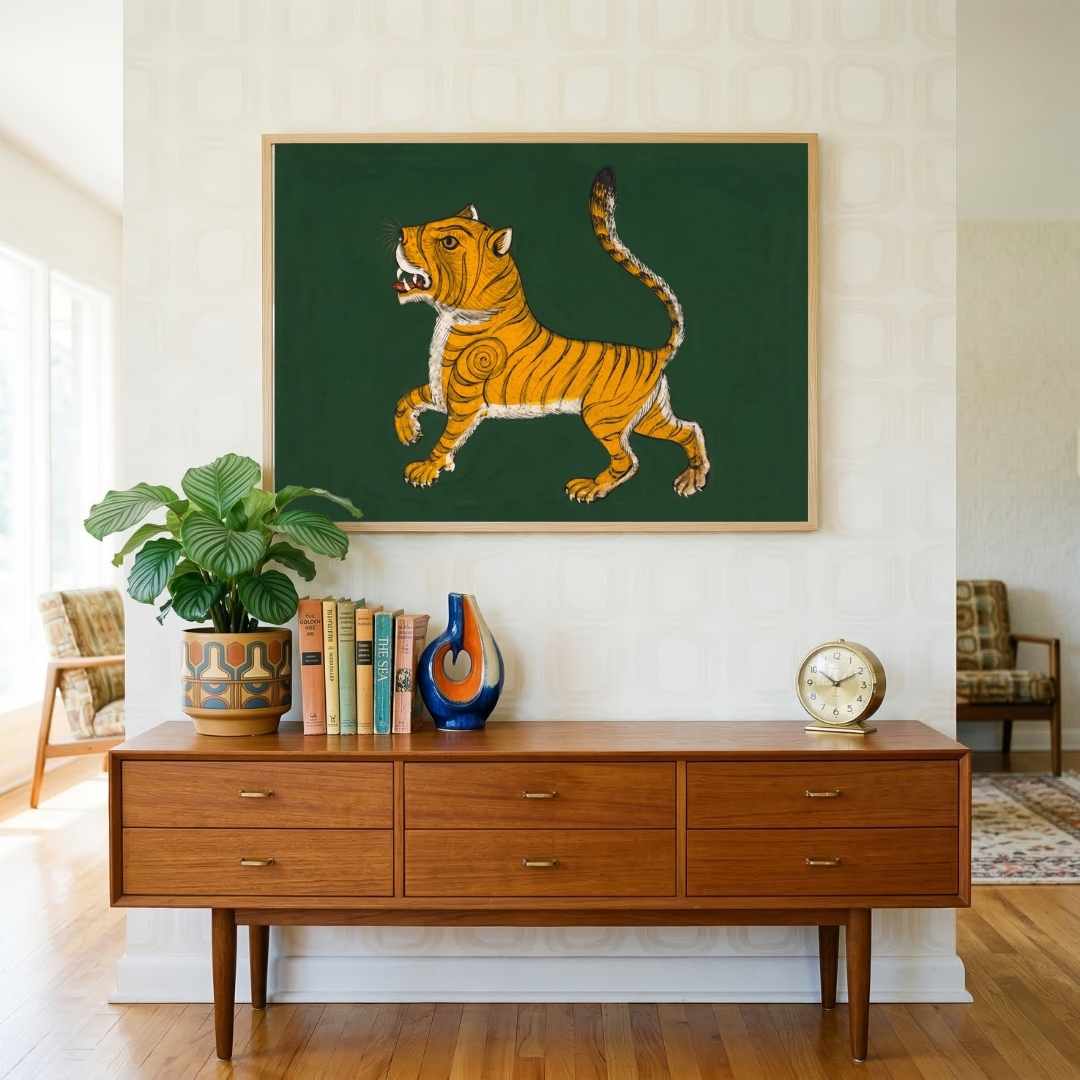 "Prowling Tiger on Green" Fine Art Giclée Print | Wildlife Wall Art 3 : 2 Horizontal Premium Wall Art Canvas by MeriDeewar
