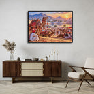 Pushkar Fair | Sunset Rajasthan Camel Mela Desert Canvas Wrap Curate Black Premium Wall Art Canvas by MeriDeewar