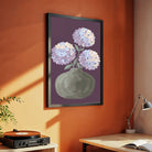 Quiet Bloom in Violet | Modern Minimalist Hydrangea Still Life Wall Art 3 : 4 Vertical Premium Wall Art Canvas by MeriDeewar