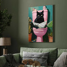 Quirky Black Cat on Pink Toilet Wall Art | Retro Bathroom Humor Framed Print 2 : 3 Vertical Premium Wall Art Canvas by MeriDeewar