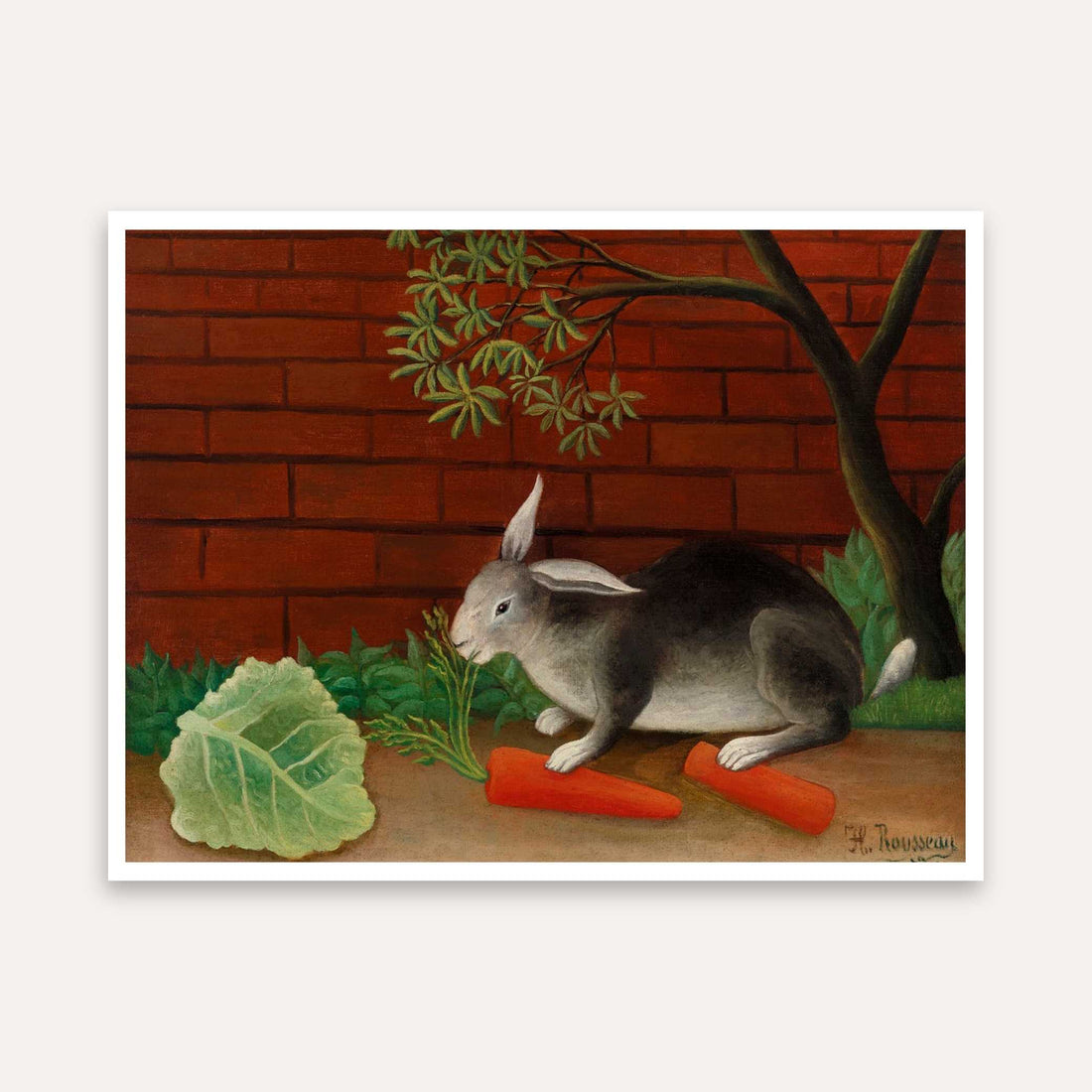 Rabbit Painting for Living Room – Henri Rousseau The Rabbit's Meal | Wall Art Print 5 : 4 Horizontal Premium Wall Art Canvas by MeriDeewar