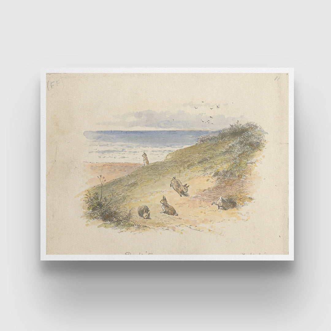 Rabbits (tail piece) by Alfred W. Cooper 3 : 4 Horizontal New Premium Wall Art Canvas by MeriDeewar