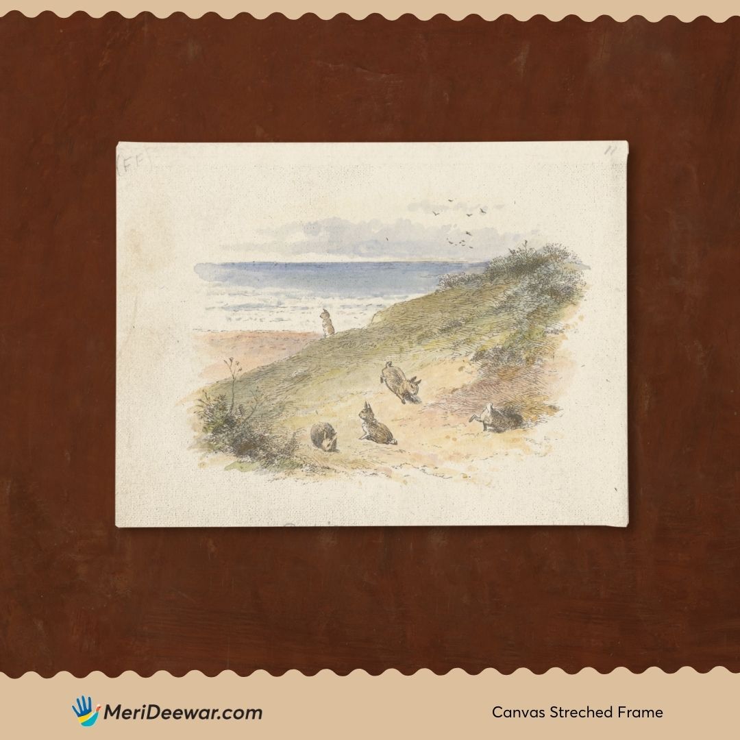 Rabbits (tail piece) by Alfred W. Cooper 3 : 4 Horizontal New Premium Wall Art Canvas by MeriDeewar