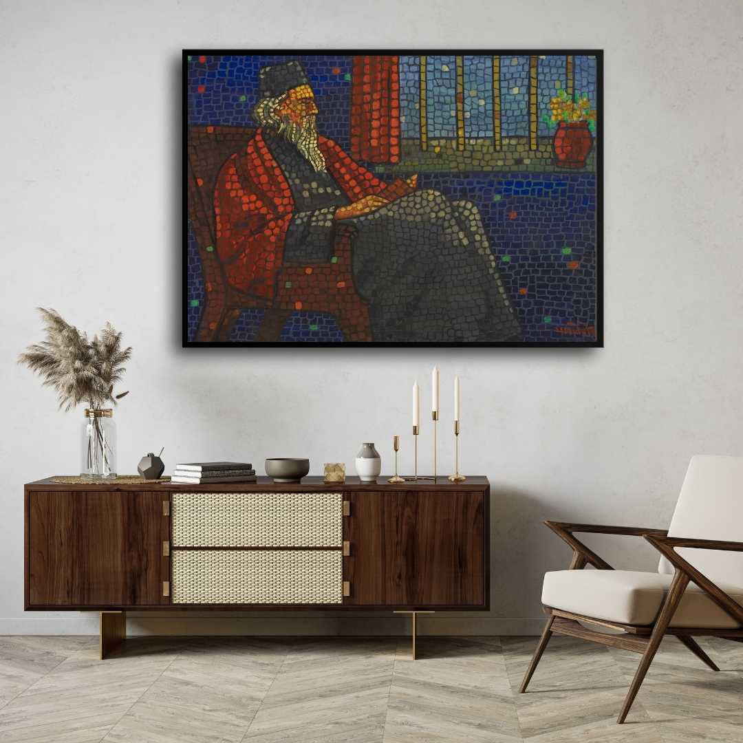 Rabindranath Tagore Painting for Living Room – Indian Literary Art | Mosaic Style Wall Art 3 : 2 Horizontal Premium Wall Art Canvas by MeriDeewar