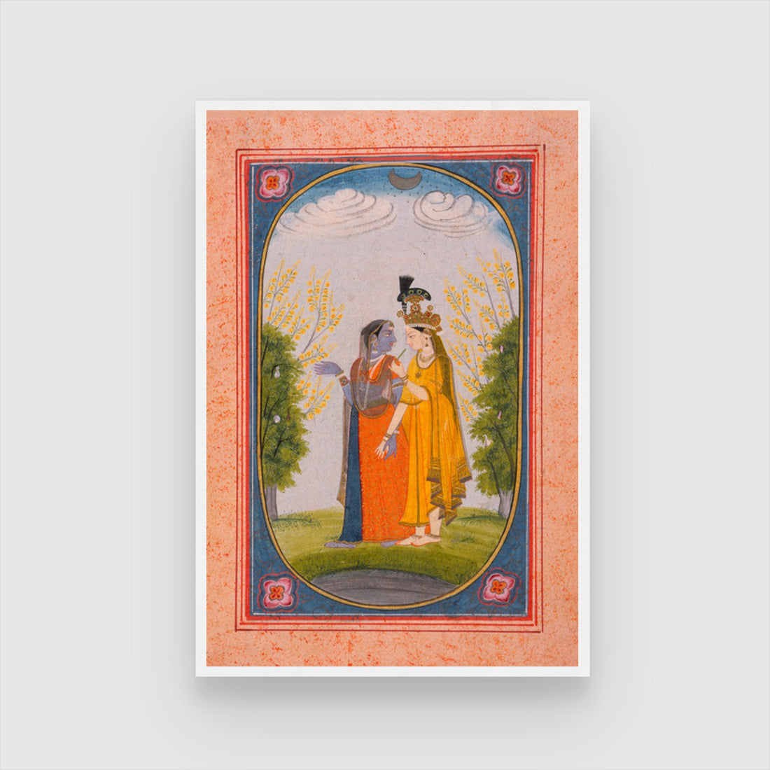 Radha and Krishna Exchange Clothes 2 : 3 Vertical Premium Wall Art Canvas by MeriDeewar