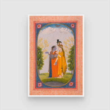Radha and Krishna Exchange Clothes 2 : 3 Vertical Premium Wall Art Canvas by MeriDeewar