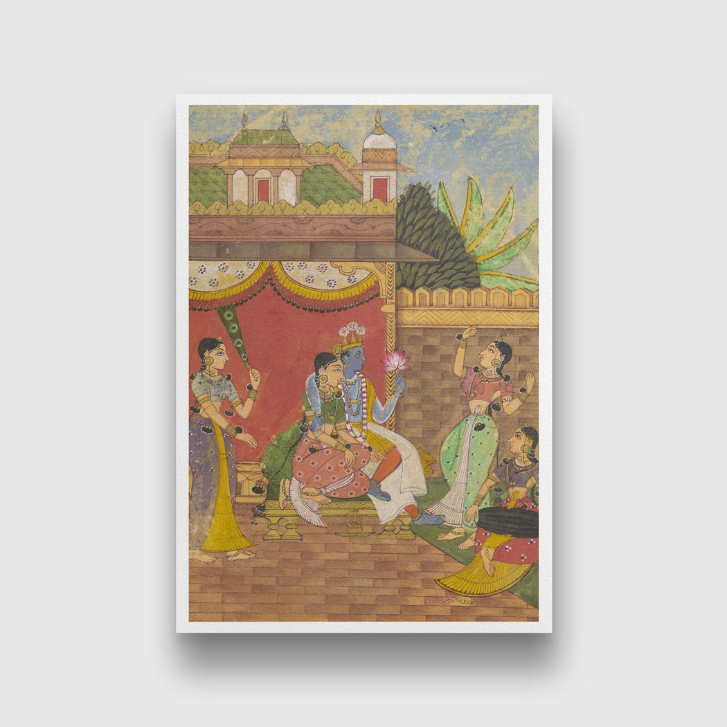 Radha And Krishna In A Palace Painting 2 : 3 Vertical Premium Wall Art Canvas by MeriDeewar